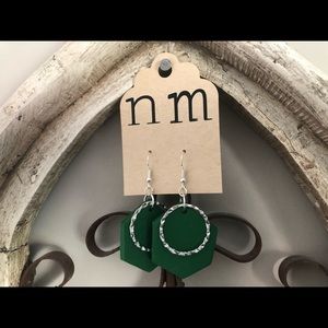 Emerald and silver earrings, polymer clay